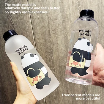 1000ml Ūdens Pudeli KONGFU Panda Kauss Ar Salmiņš, Caurspīdīgs Karikatūra Ūdens Pudeli Drinkware Matēta Kausa hermētiskam Pudele
