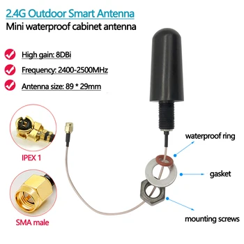2.4 G izkliedētā wifi Āra Smart Antenas Augstas Iegūt 8DBi Mini ūdensizturīgs ministru kabineta antenas kabeli RG178 garums 20cm SMA/IPEX