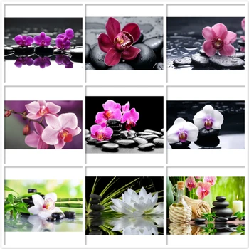 5D DIY Dimanta Krāsošana Zieds, Orhideja, Akmens Pilnu Kvadrātveida, Apaļas Dimanta Mozaīkas Attēlu Rhinestones Cross Stitch Komplekti Hobijs Dāvanu