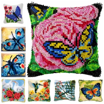 Aizver Āķis Spilvenu Varavīksnes Butterfly Ziedu Spilvens Gadījumā Iepriekš Iespiestas Krāsu Gleznas Akrila Dzija, Spilvenu Komplekti Izšūšanas Spilvena Vāka