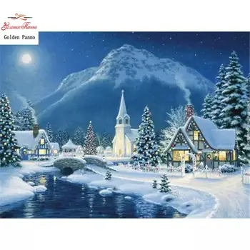 Dimanta Krāsošana Māju Ziemas Kvadrātveida Dimanta Izšūti Ainavas Mozaīkas Ziemassvētku Dāvanu