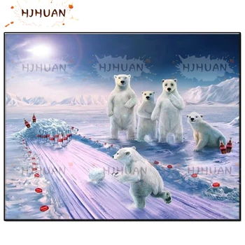 Dimanta Krāsošana Sniega skatuves, dzīvnieku māksla, polar bear Pilnu Kvadrātveida 5D Dimanta Izšuvumi Rhinestones Mozaīkas Cross Stitch Mājas Dekoru