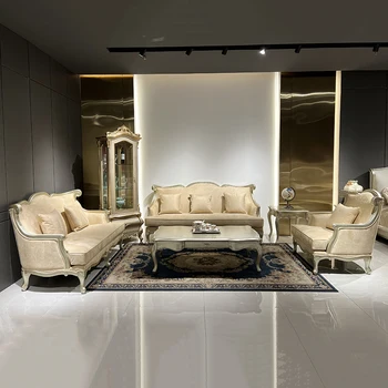 Eiropas stila auduma dīvāns 123 kombinācija modes neoklasicisma dzīvojamā istaba gaismas luksusa maziem un vidējiem masīvkoka dīvāns c