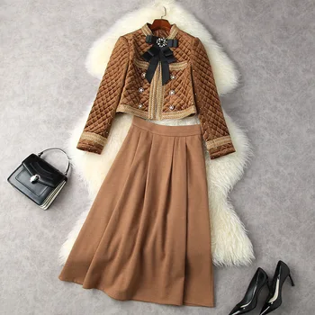 Eiropas un Amerikas sieviešu apģērbs ziemas 2022 jaunu garām piedurknēm sequined tumšo loku mētelis Kroku svārki Modes tērpi