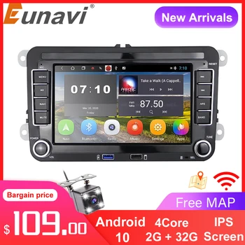 Eunavi 2 Din Android 10 Automašīnas Radio VW Passat B6 CC Polo, Golf 5 6 Jetta Tiguan Touran Skoda Octavia Multivides 7 collu IPS GPS