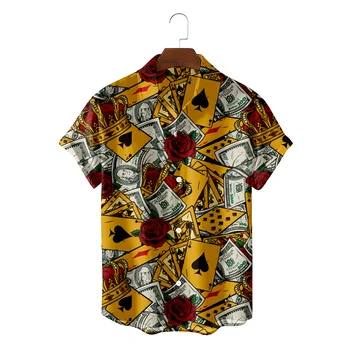 Gadījuma Vīrieši, Havaju Krekls Modes Vasaras Pludmales Apģērbu Blusas Galvaskausa Lāpstas Pokera Camisa Blūzes Pogu, Līdz Chemise Streetwear