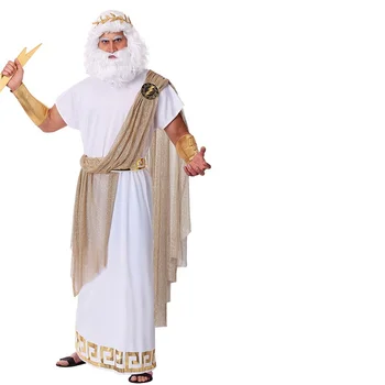 Halloween Vīrietis vai bērni Seno grieķu Dievi Zevs Kostīmi Pieaugušo Karaļa Romas Cosplay Karnevāls Skatuves Šovs Lomu spēles Puse Kleita