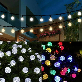Jaunu 20/50 LED Kristāla Bumbu 5M/10M Saules Lampas Jaudas LED String Pasaku Gaismas Saules Vītnes Dārza Ziemassvētku Dekori Āra