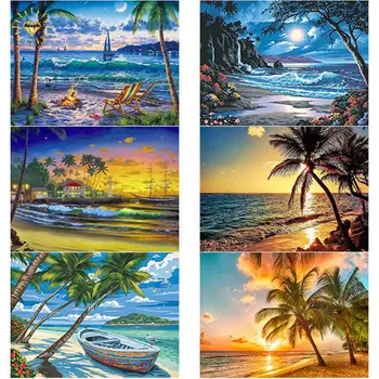 Pilna Apaļa/kvadrātveida Urbt Diy 5D Dimanta Krāsošana Sunset Beach Dimanta Izšuvumi Ainava Cross Stitch Mozaīkas Mākslas, Mājas Dekoru