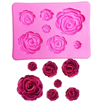 Rozā 7 Pat Rožu Ziedu Formas 3D Kūka Silikona Veidnē Pomādes ar Spiešanu Pelējuma Virtuves Mīklas Kūku Paplātes