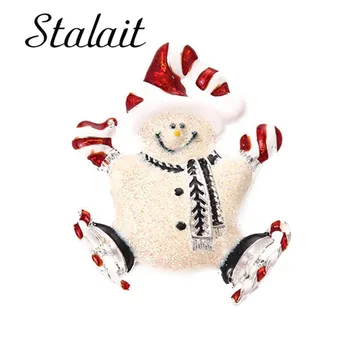 Sarkans Balts Emaljas Laimīgs Sniegavīrs Slēpošana Broša Adatas Smaida Sniegavīrs Balts Krāsa Sakausējuma Karikatūra Broša Sievietēm Meitene Ziemassvētku Dāvanu