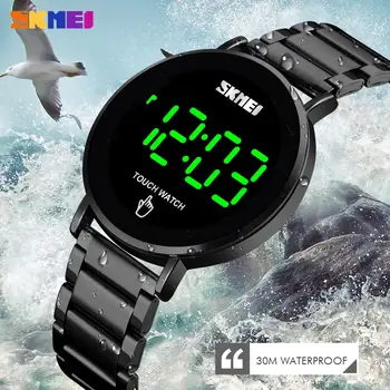 SKMEI Vīriešu Modes Digitālo Skatīties Touch Ekrāns LED Gaismas Displejs Ūdensizturīgs Vīriešu Pulkstenis Tērauda Siksniņa rokas Pulkstenis Relogio Masculino