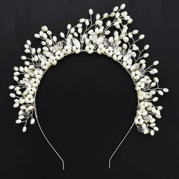 Unikālo Sievietes Baroka Pērles, Pērļu Kāzu Hairbands Tiaras Vainagi Līgavas Headpiece Pieres Iesaistīšanās Kāzu Matu Aksesuāri