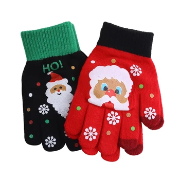 Ziemas Ziemassvētku Pilna Pirkstiem Cimdi Vīriešiem, Sievietēm Skārienekrāna Cimdi Santa Claus Iespiesti Pirkstaiņi Pieaugušo Bērnu Studentu Cimdi