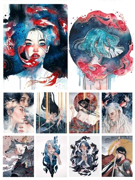 Ķīnas Akvareļu Art Meitene Diy 5D Dimanta Krāsošana Pilnu Kvadrātveida un Apaļas Izšuvumi Mozaīku Sienas Art Roku darbs, Mājas Dekoru, Dāvanas